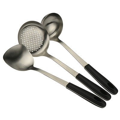 阳光飞歌 不锈钢锅铲汤勺漏勺 加厚砂光夹柄不锈钢炒铲汤勺漏勺3件套3厘YM3645