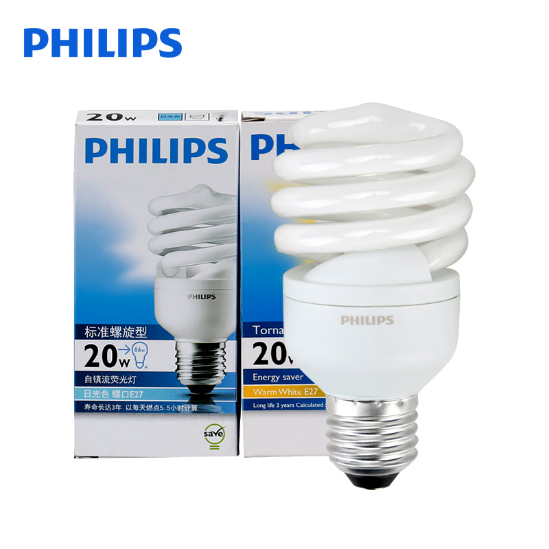 飞利浦(Philips) 20W E27 螺旋节能灯泡 6500K白光 24只 (单位:件)