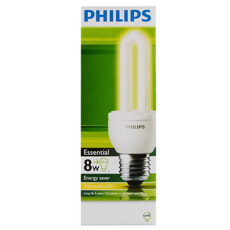 飞利浦(Philips) 8W E27 2U 节能灯泡 6500K白光 12只 (单位:件)