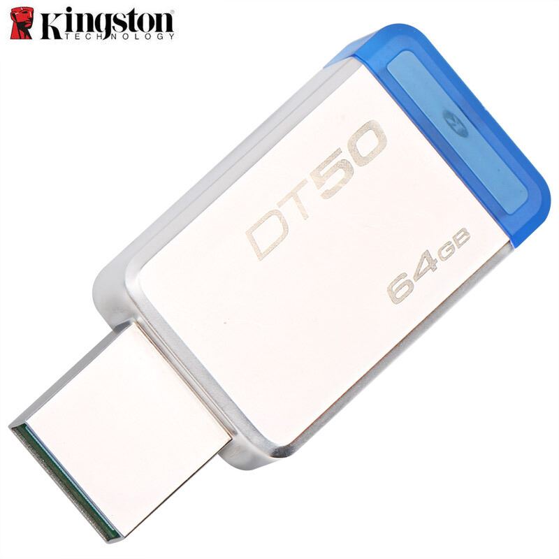 [精选]金士顿(Kingston)USB3.1 64GB 金属U盘 DT50 高速车载U盘 蓝色 64GB