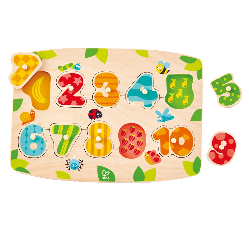 Hape四阶数字启蒙小抓手拼图儿童3-6岁宝宝拼板认知益智玩具男孩女孩玩具夹板MDF材质