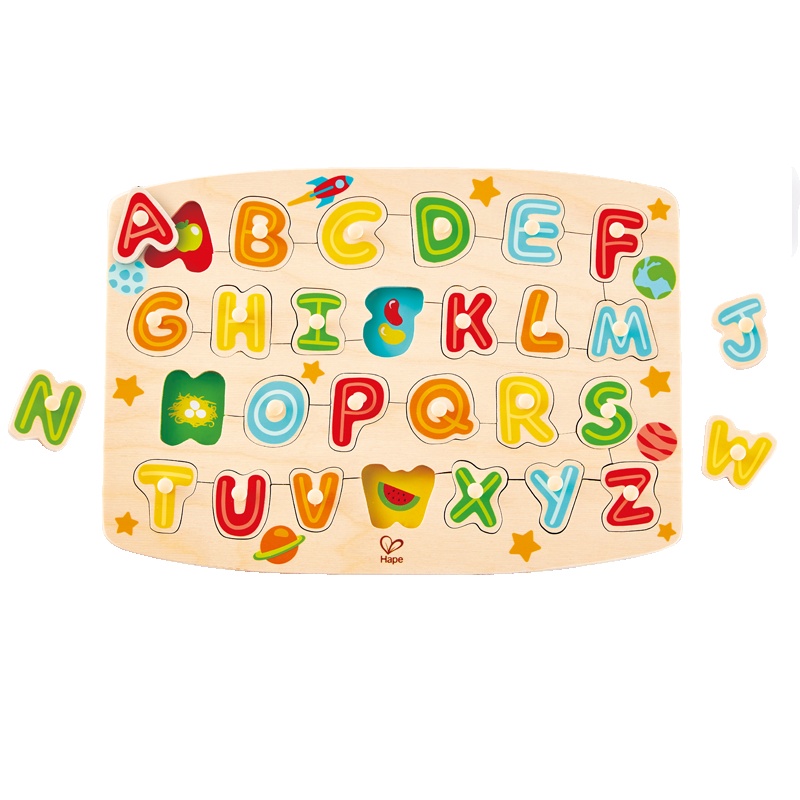 Hape四阶字母启蒙小抓手拼图儿童3-6岁宝宝拼板认知益智玩具男孩女孩玩具