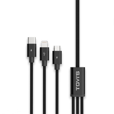 TGVI'S 三合一数据线2.4A快充三合一接口苹果安卓TYPE-C手机充电线 可借电 黑色