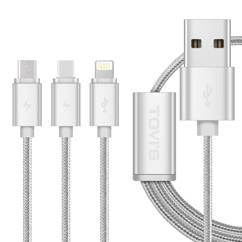 TGVI'S 三合一数据线2.4A快充三合一接口苹果安卓TYPE-C手机充电线 可借电 银色
