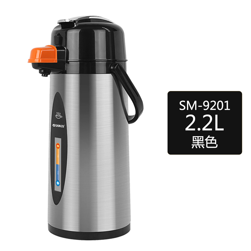 [精选]暖壶气压式热水瓶家用不锈钢开水瓶玻璃内胆保温瓶办公暖水瓶 9201 黑色 2.2L