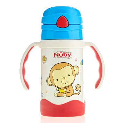 努比(Nuby)280ml不锈钢按键吸管真空保温杯(猴子、长颈鹿)颜色随机
