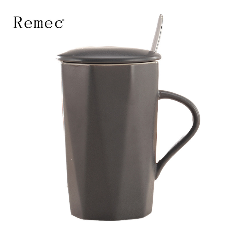 金禹瑞美Remec 陶瓷水杯 口杯400ML单个装 礼品杯 礼盒杯 情侣杯 茶杯 奶杯 北欧款色釉盖杯