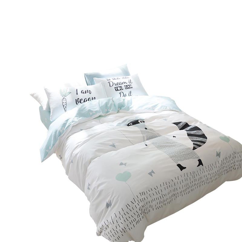 丝蕴(SYOSS)北欧快乐小狐狸四件套中号/标准号:床单230*245cm被套200*230cm枕套48*74cm*2