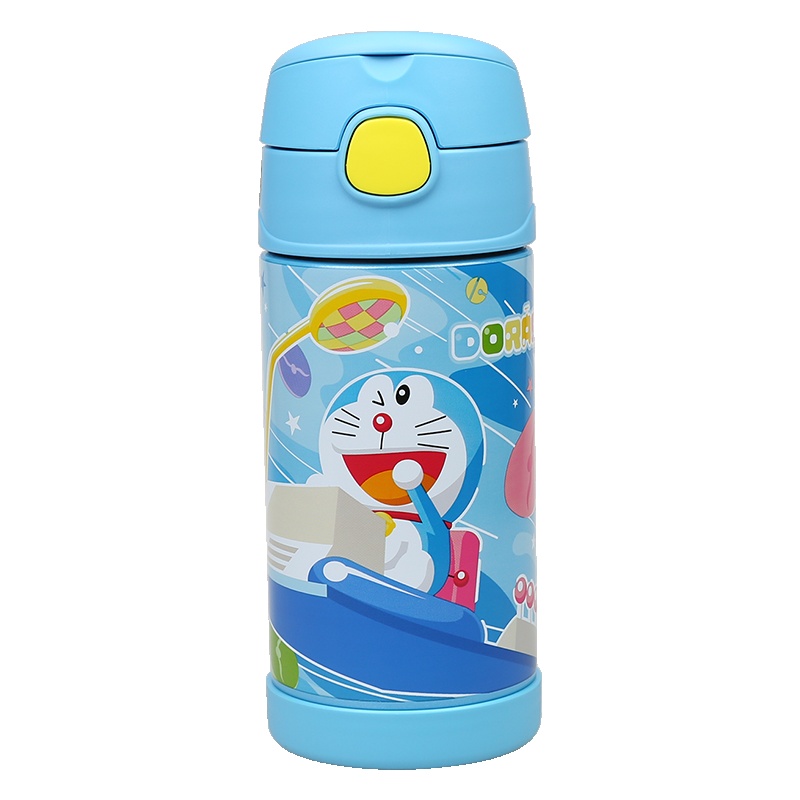 [甜馨同款]THERMOS 膳魔师真空不锈钢儿童吸管保温杯 浅蓝色哆啦A梦F4011-BLY-DRM 350ML大黄鸭