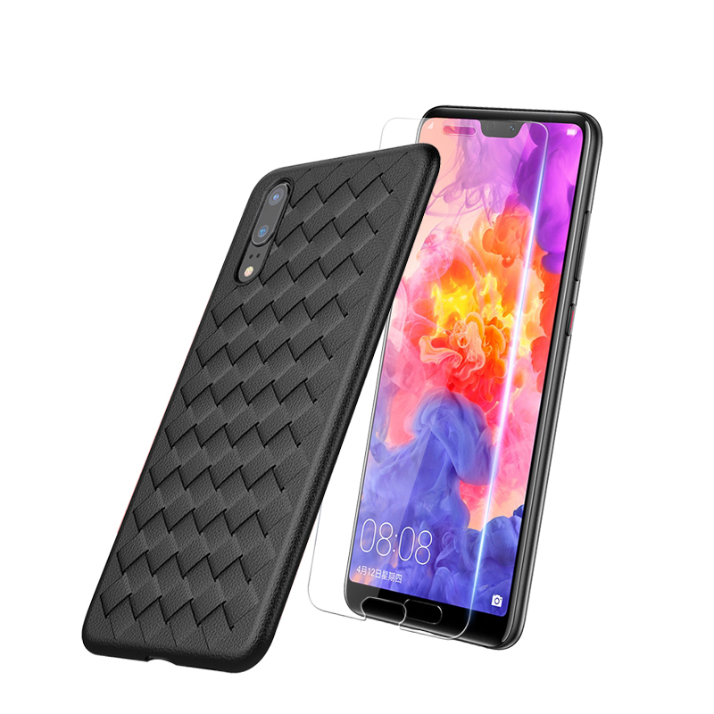TGVI'S华为P20手机壳膜套装 编织透气软壳 高透玻璃钢化膜 HUAWEI P20壳膜2件套
