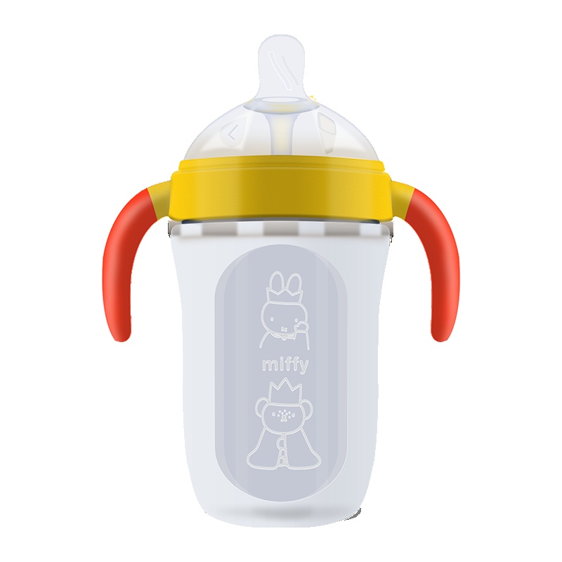米菲(Miffy)广口径硅胶奶瓶240ml(红色)带手柄耐高温