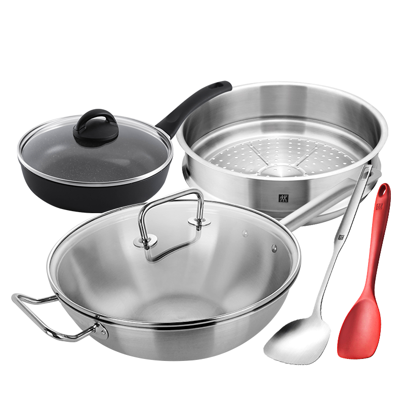 双立人(ZWILLING) Classic系列30cm炒锅5件套 不锈钢蒸笼 炊具进口不粘煎锅组合