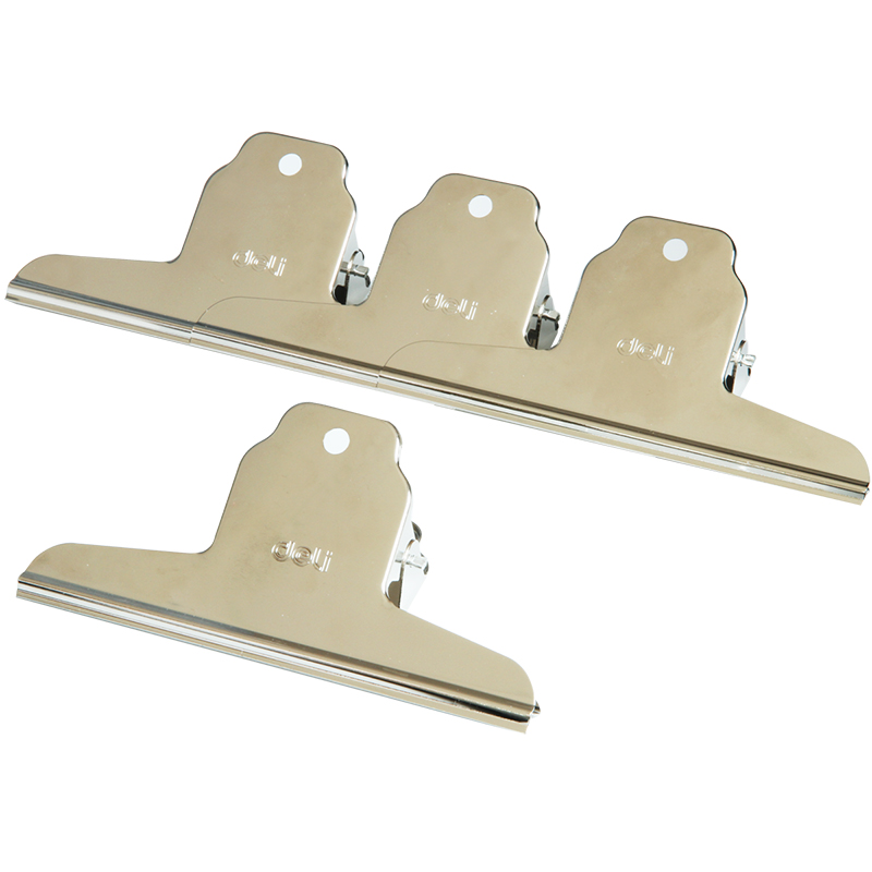 得力9531票夹 增值税票的山形夹不锈钢方形票据铁夹 大号金属夹子 4只/袋