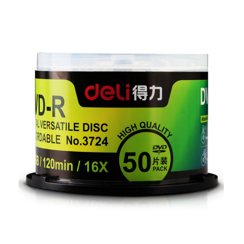 得力(deli) DVD刻录盘3724 -(50片/筒)R(雾银)刻录光盘空白光盘办公用品 2筒装