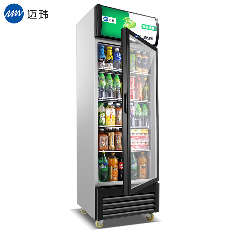 迈玮MW 商用展示柜 300升冷藏立式商用冰柜 冰箱啤酒水果蔬菜保鲜柜饮料柜侧开门绿黑单门展示柜
