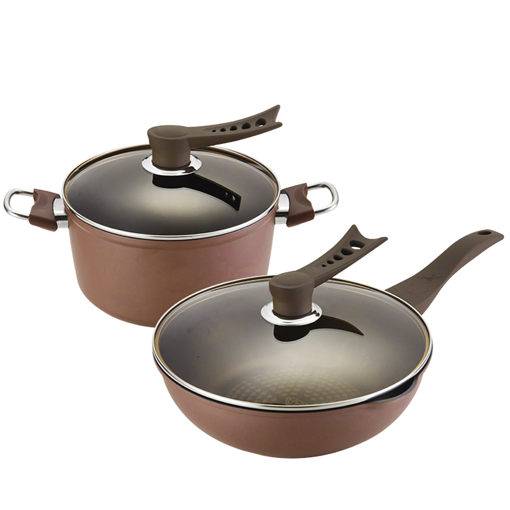德世朗(DESLON) 锅具 DTJ-TZ507A-陶晶钻石套锅A 炒锅30cm 汤锅24cm