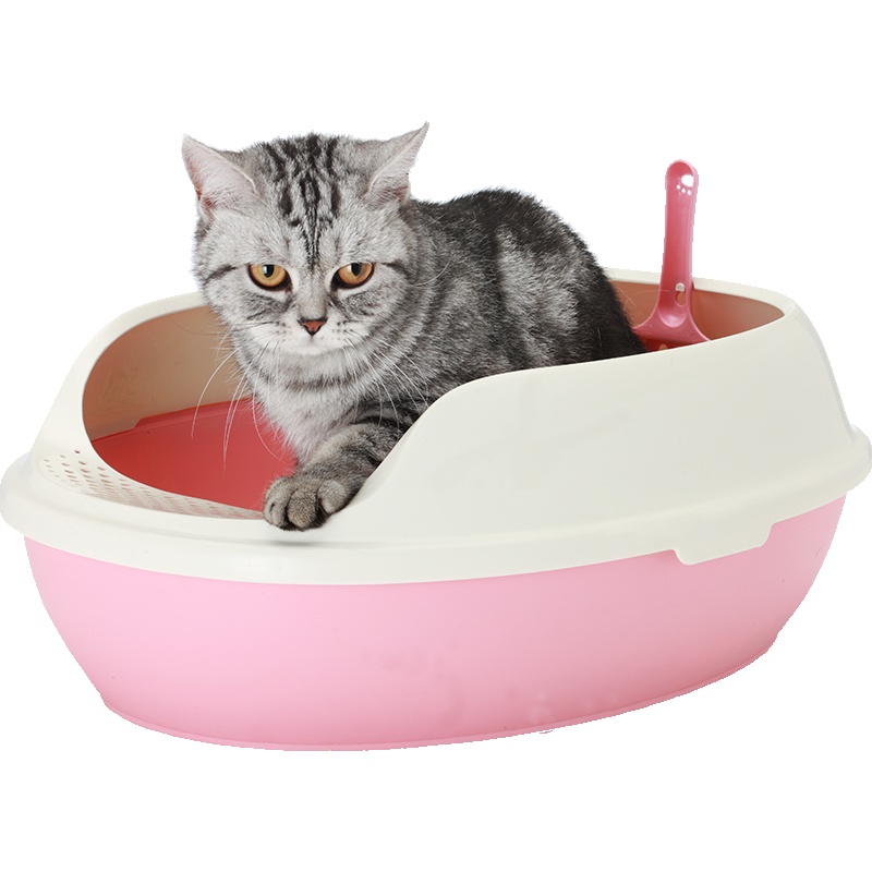 美卡(makar)中号半封闭猫砂盆双层蛋形通用猫厕所漏砂踏板防外溅 粉色