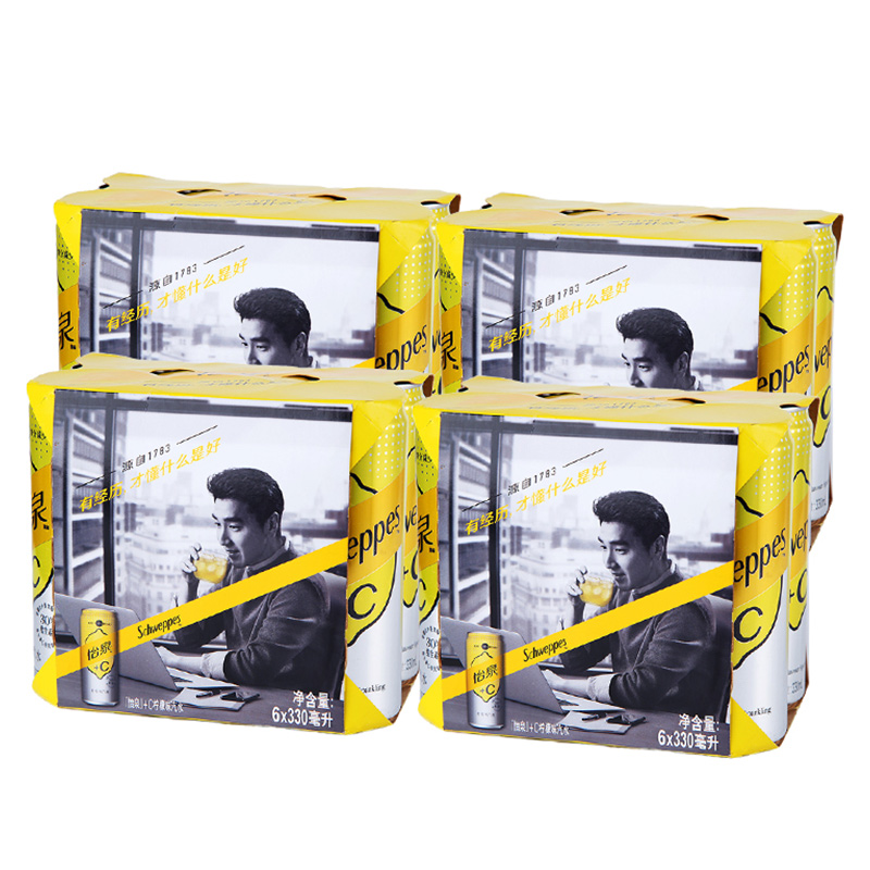 可口可乐(Coca-Cola) 怡泉+C 摩登罐 sleekcan 柠檬味汽水 碳酸饮料 330ml*6 *4 六联