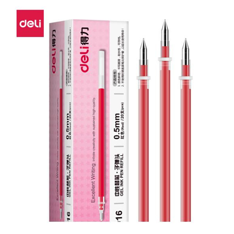 得力(deli) 6916签字笔芯0.5MM红色尖头中性笔/红色尖头笔芯 20只/五盒