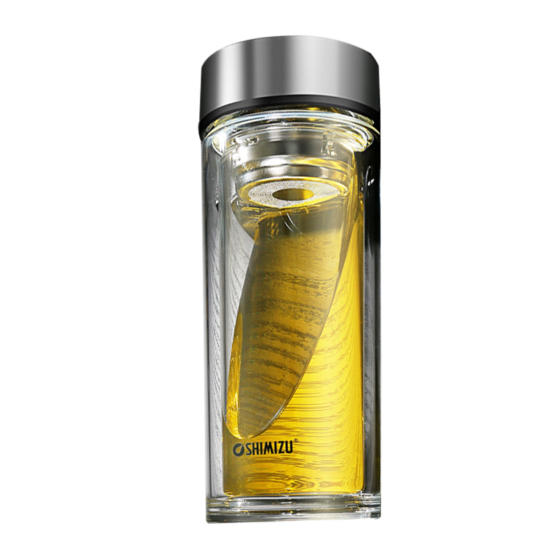 [精选]清水(SHIMIZU)双层玻璃杯男女便携加厚隔热办公杯 8021-320ml-本色