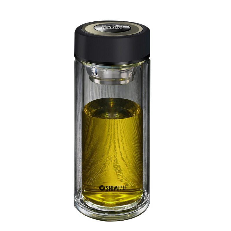 [精选]清水(SHIMIZU)双层玻璃杯男女便携加厚隔热办公杯 8021-320ml-黑色
