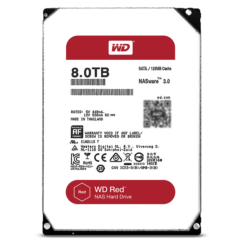 [精选]西部数据(WD)红盘 8TB SATA6Gb/s 128M 网络储存(NAS)硬盘(WD80EFZX)