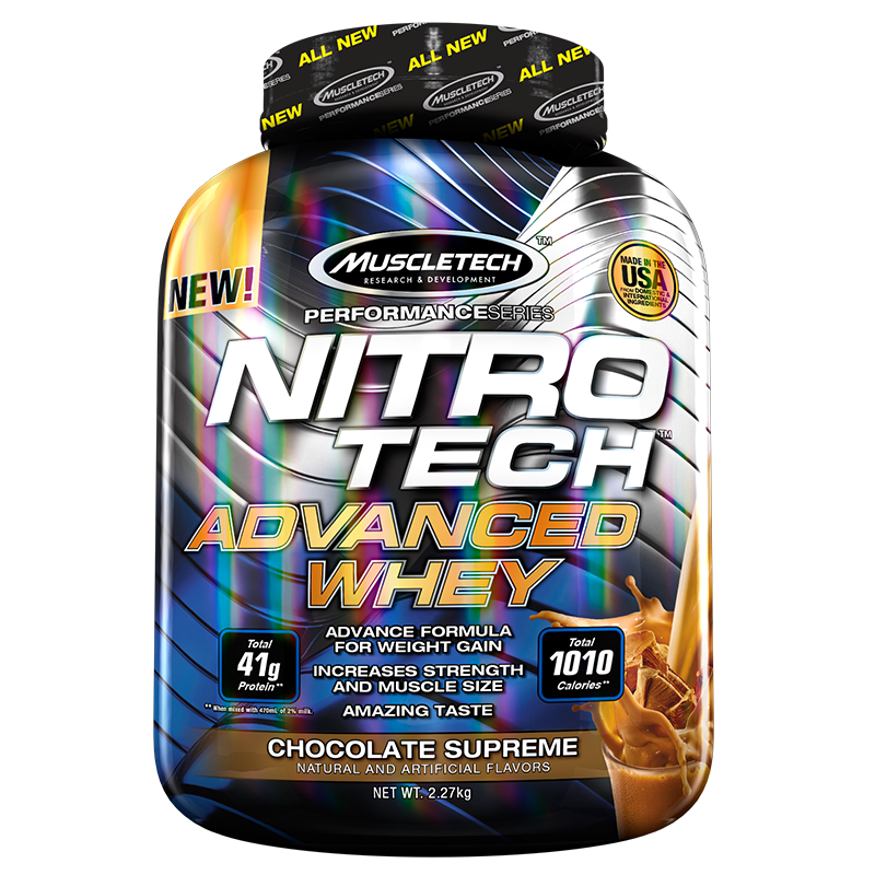 MUSCLETECH NITROTECH乳清蛋白粉固体饮料进阶版(巧克力味)4.7磅/2130g