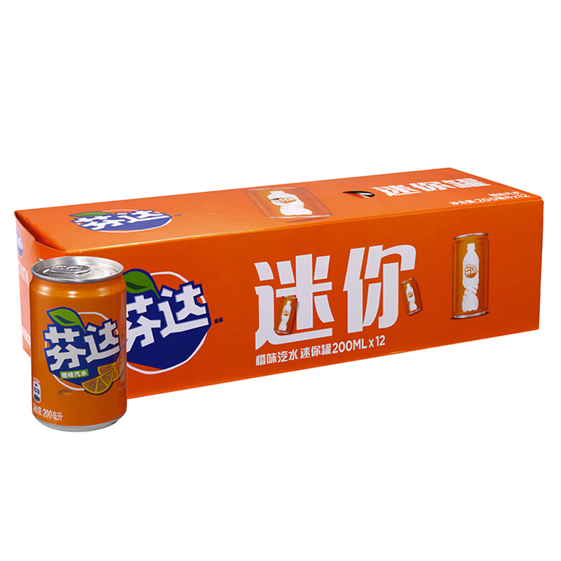 芬达 Fanta 橙味 汽水饮料 碳酸饮料 橙汁 迷你摩登罐 200ml*12罐*2组装 整箱装 可口可乐出品