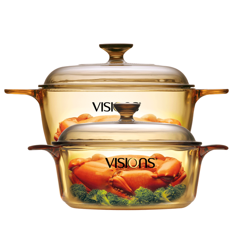 美国康宁(VISIONS)锅具套装VS25+VS12晶彩透明锅2.5升+1.25升 双耳汤锅煮锅炖锅炒锅套组