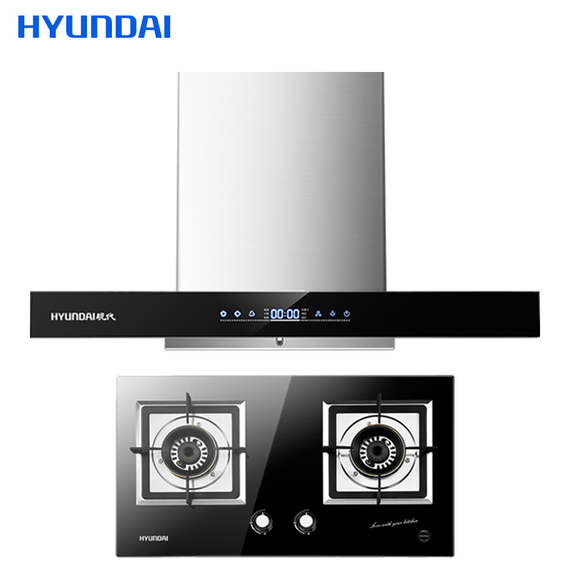 韩国现代(HYUNDAI)烟灶套餐902F+721 欧式油烟机燃气灶 抽油烟机 烟机灶具 吸油烟机 触控式18m³