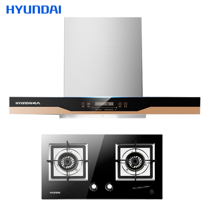 韩国现代(HYUNDAI)烟灶套餐908B+721 欧式油烟机燃气灶 抽油烟机 烟机灶具 吸油烟机 触控式18m³
