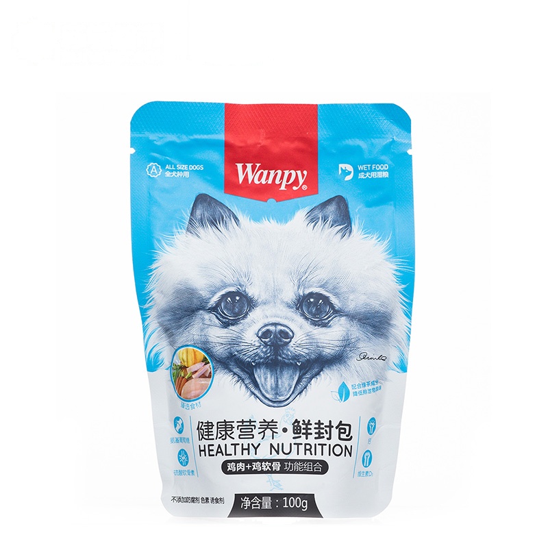 Wanpy顽皮狗湿粮犬用健康营养鸡肉蔬菜鲜封包100g狗湿粮狗狗罐头零食拌饭