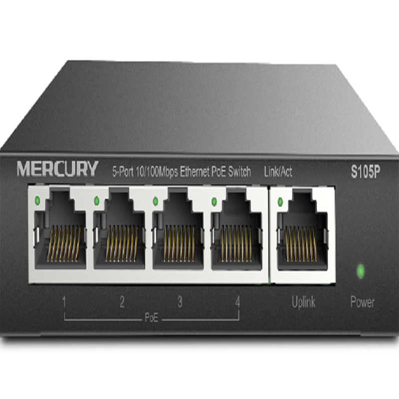 水星(MERCURY)S105PL 5口百兆4口PoE供电交换机 企业工程监控 网络分线器 1台 单位:台