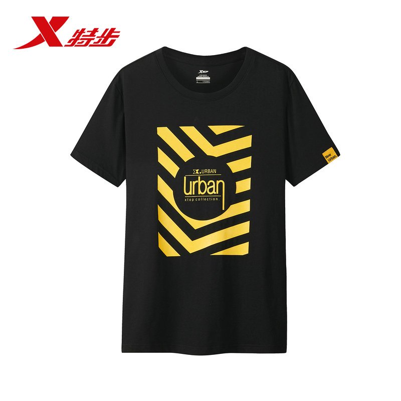 Xtep特步男子2018新款纯色印花舒适运动T恤882229019133