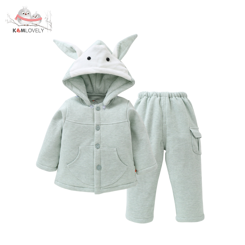 卡比一木 儿童秋冬连帽棉服套装宝宝棉衣婴儿加厚夹棉外出服活帽立领套KM8186