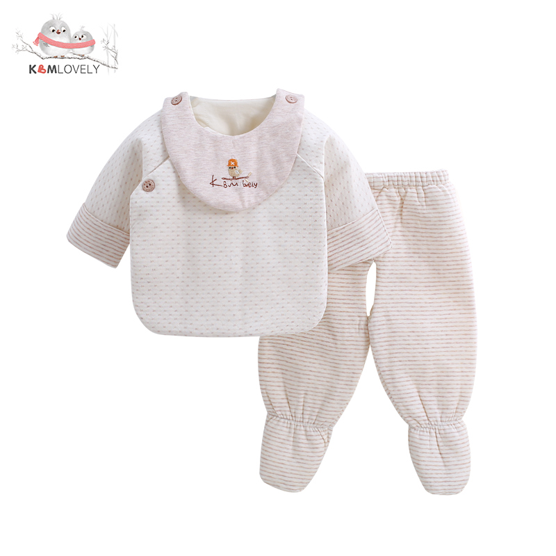 卡比一木KBMLOVELY 婴幼儿新生儿套装半背初生衣纯棉内衣套装52cm 59cm连脚裤子绅士小鸟套装KM8143