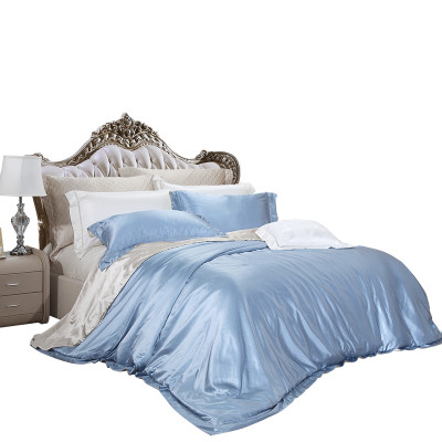 富安娜(FUANNA)家纺丝棉提花四件套1.8m床欧式简约素色床单被罩 碧海蓝天