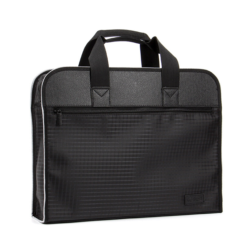 [精选]康百 手提A4文件袋办公拉链袋防水男女士商务资料袋双层定制公文袋 F6962黑色