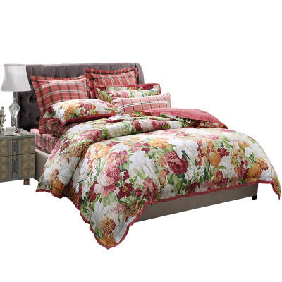 富安娜(FUANNA)家纺六件套全棉纯棉贡缎1.5m床双人床单被套简约1.8米床上用品