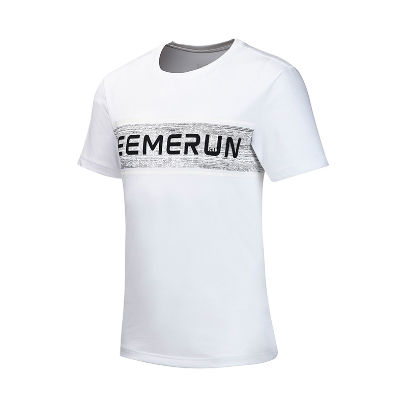 361度男装夏季新款舒适透气短袖361仿花纱印花速干运动T恤男子