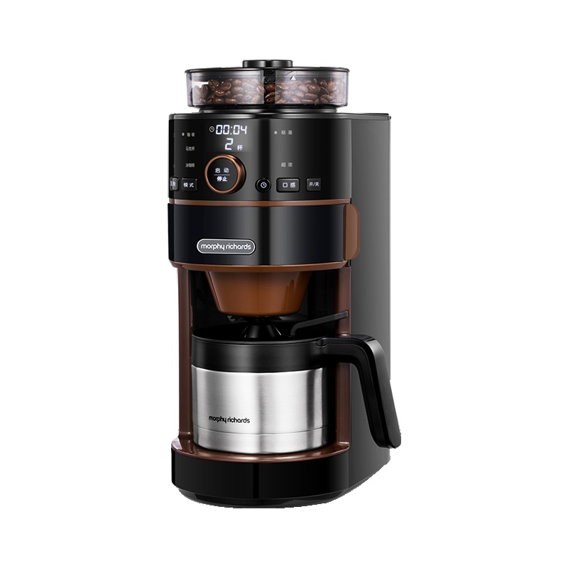 摩飞电器(Morphyrichards) MR1103全自动磨豆家用办公滴漏式咖啡机美式咖啡不锈钢保温咖啡壶 豆粉两用