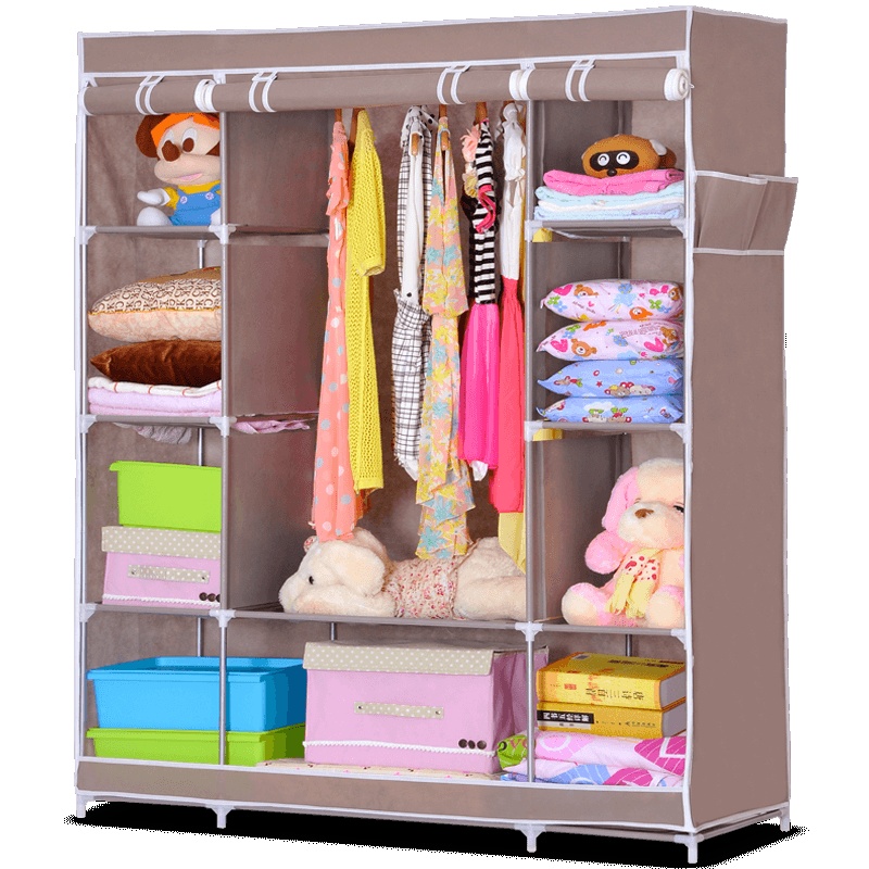 索尔诺 大容量简易衣柜 多格局布衣柜钢管加固加厚 大号衣橱