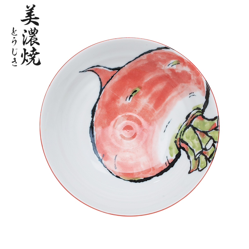 美浓烧日式手绘7英寸菜盘家用创意餐具碟子陶瓷水果盘可爱点心盘(五盘装)
