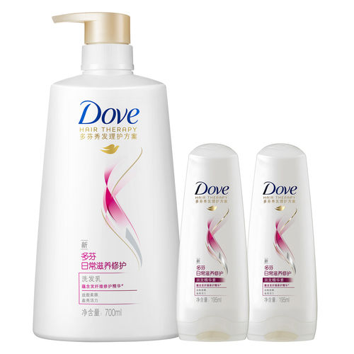 多芬(Dove)洗护套装 日常滋养修护 洗发水700ml+护发素195ml*2 适合中干性受损发质[联合利华]