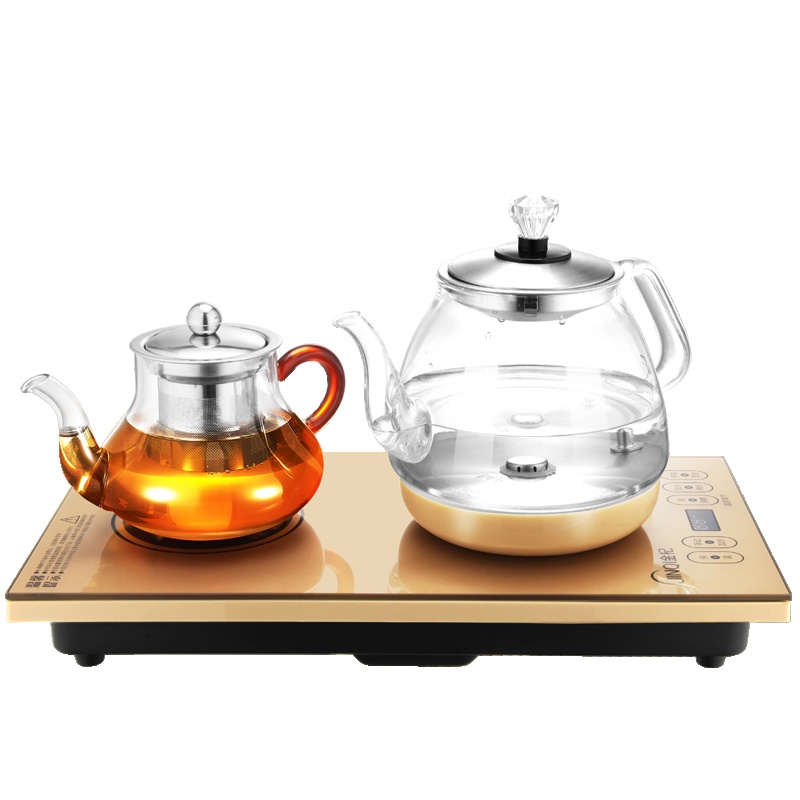 金杞(JINQI)涌泉式全自动上水电茶壶电水壶底部上水电热水壶茶具套装 米咖色 WJ-W660
