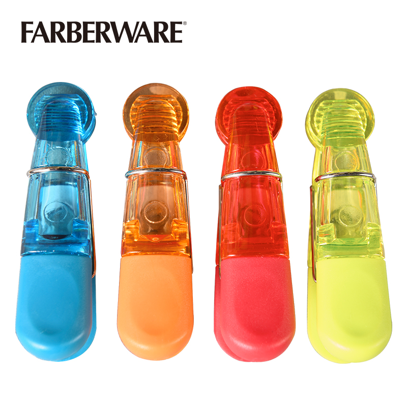 美国生牌 Farberware 带磁铁密封夹零食封口夹小号封袋夹混色 4个装