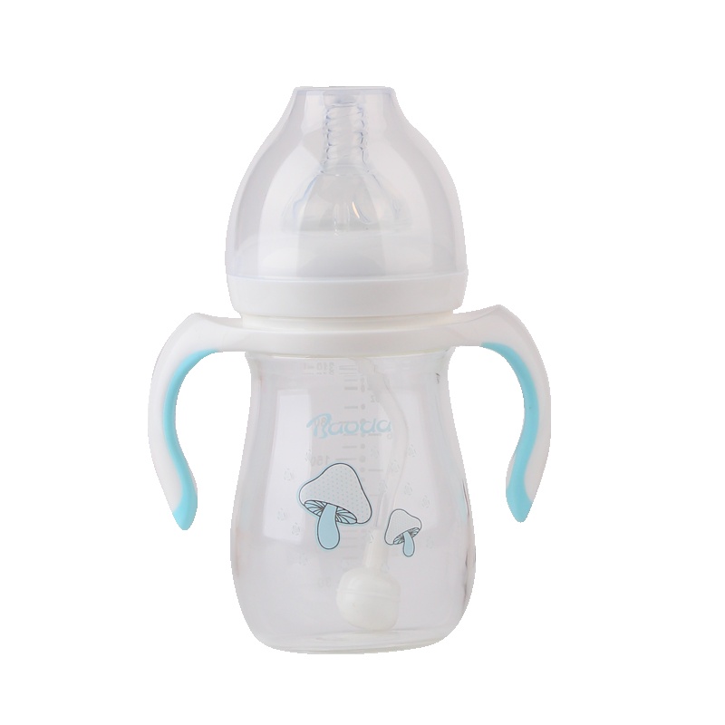 宝德玻璃奶瓶宝宝宽口径手柄防爆晶钻奶瓶新生儿防胀气210ml奶瓶BP532(颜色随机)