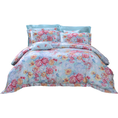 富安娜(FUANNA)家纺60支天丝四件套1.8m被套床单夏季莱赛尔套件田园风双人床品