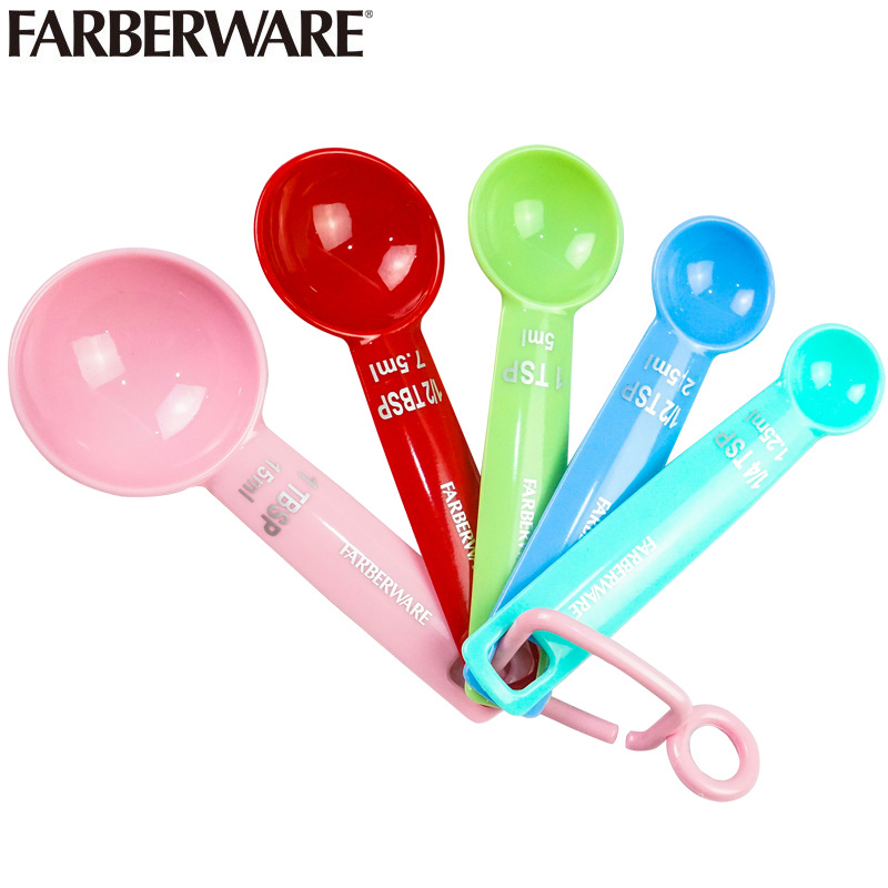 美国生牌 Farberware 烘焙工具彩色厚实带刻度ABS材料家用量勺 5件套
