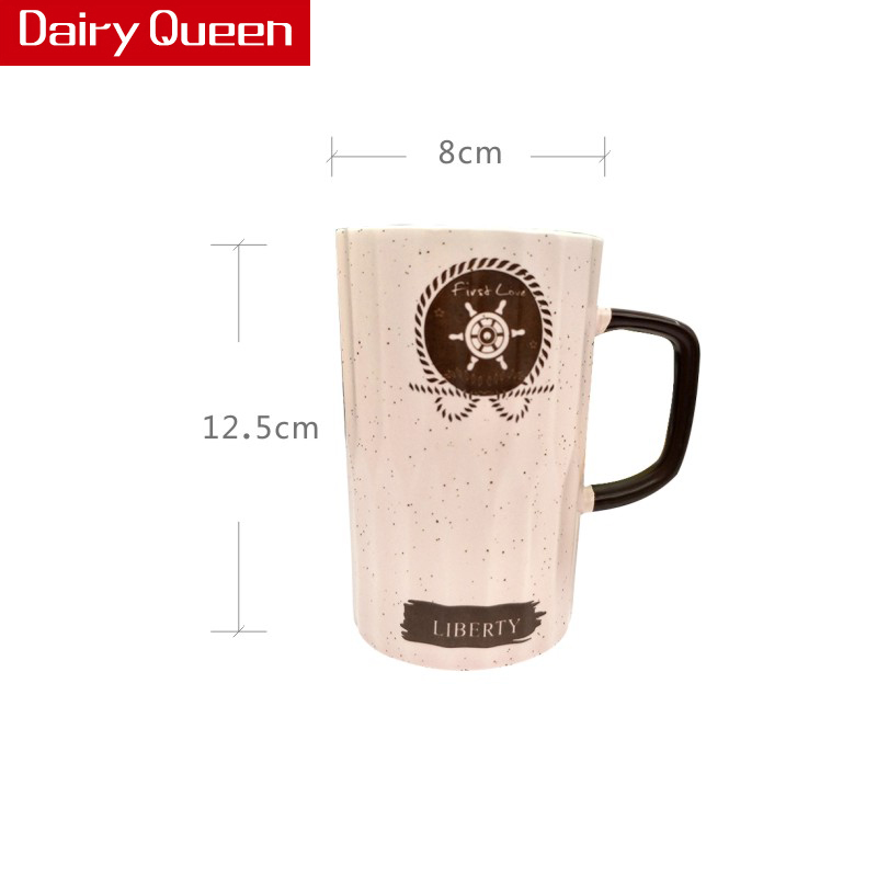 DAIRYQUEEN马克杯创意陶瓷杯带盖带勺大容量400ML办公室水杯简约牛奶瓷水杯礼盒装